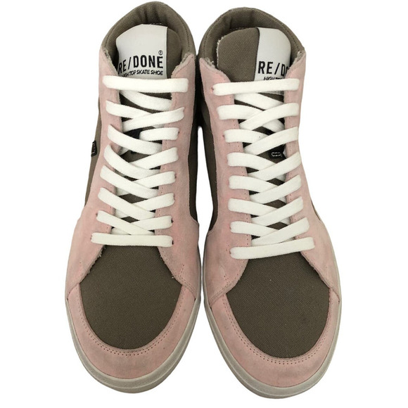 RE/DONE 90s High Top Skate Shoes Canvas Suede Sneakers Grey & Pink NWB Size 37 - Picture 1 of 12